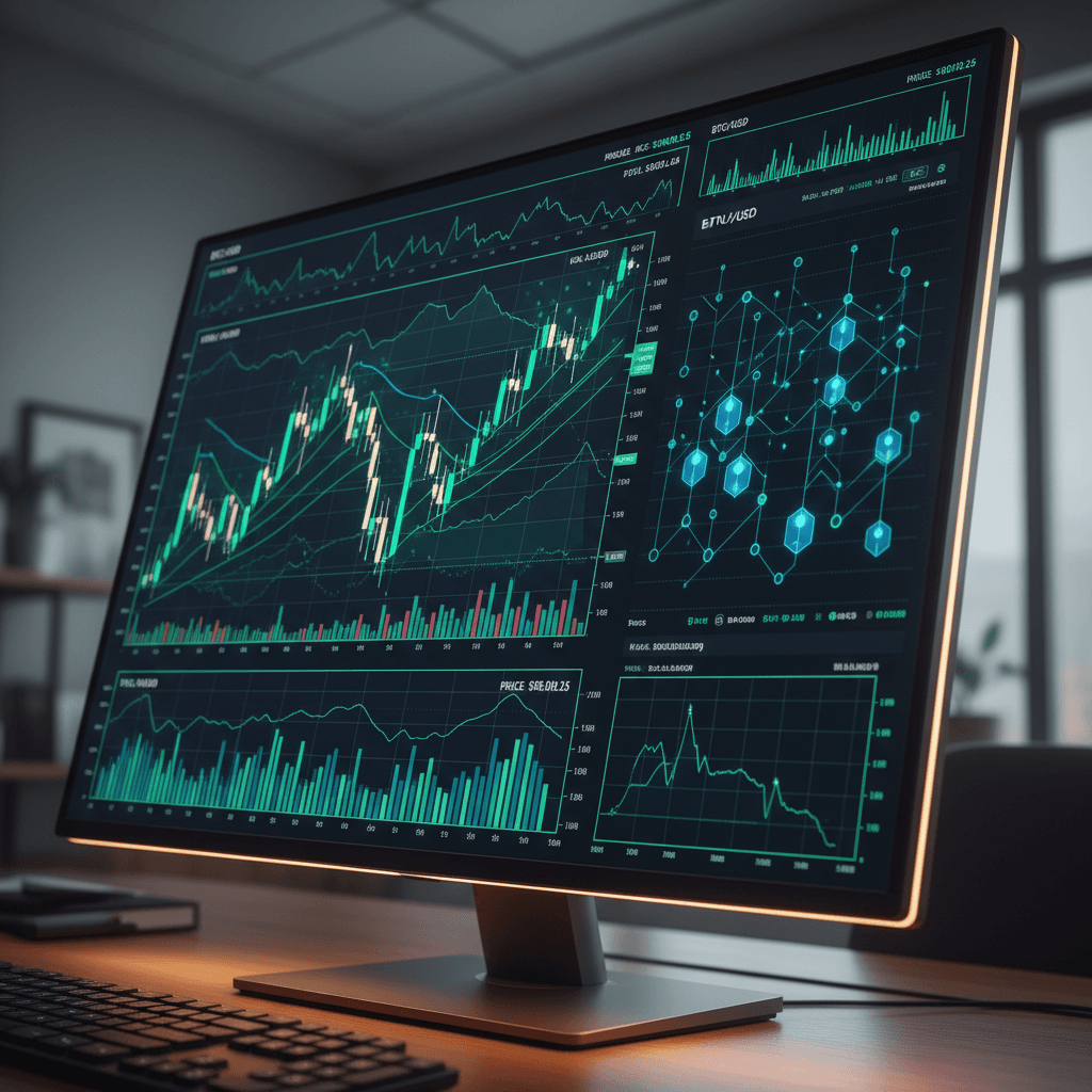 Professional crypto analyst reviewing market data and promotion performance metrics